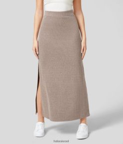 Halara נשים חצאית מקסי קז'ואל מצולעת בגזרת מותן גבוהה XX0PF703 הַלבָּשָׁה מרנג מוקה