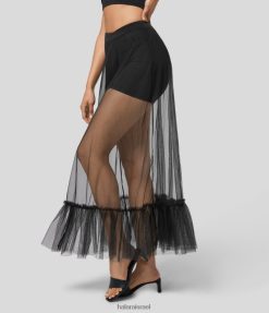 Halara נשים חצאית נופש זורמת עם מותן גבוה 2 ב-1 מקסי שקופה רשת XX0PF750 הַלבָּשָׁה שָׁחוֹר