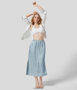 Halara נשים חצאית קז'ואל קז'ואלית דמוית סאטן מדיי מפוצלת בכיס צד עם שרוך בינוני XX0PF763 הַלבָּשָׁה מְקוֹרִי