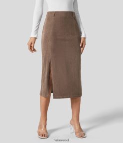Halara נשים חצאית קז'ואלית מסוג מידי קורדרוי עם רוכסן בלתי נראה בעל מותן גבוה XX0PF705 הַלבָּשָׁה חום קקאו
