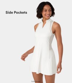Halara נשים חצי רוכסן כיס צדדי ניגודיות מיני טניס 2 חלקים שמלה אקטיבית XX0PF791 בגדים פעילים לבן