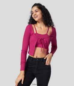 Halara נשים טופ קז'ואל קצוץ 2 חלקים עם צלעות XX0PF1946 הַלבָּשָׁה טווס ורוד