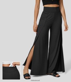 Halara נשים כיס אחורי בעל מותן גבוה מפוצל רגליים רחבות מכנסי קז'ואל XX0PF207 הַלבָּשָׁה נעל טפח