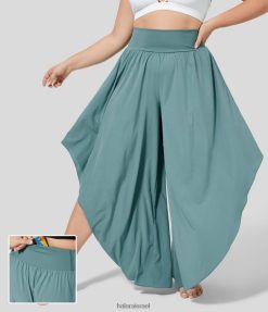 Halara נשים כיס חגורת מותן בנשימה רוח גבוהה גב גב פלצו פלצו ורחב רגל רחבה ריקוד יבש מהיר מכנסיים במידות גדולות XX0PF2133 תחתונים כחול מינרלי