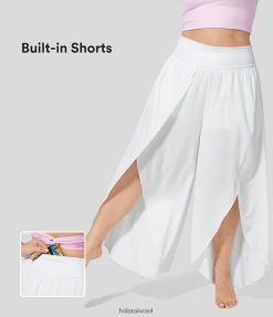 Halara נשים כיס חגורת מותן גב בריזה, פלצו פלצו מפוצלת רגל רחבה 2 ב-1 ייבוש מהיר, קז'ואל במידות גדולות XX0PF2142 תחתונים לבן