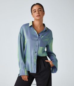 Halara נשים כיס חזה עם צווארון גבוה נמוך מכפלת מעוקלת ברק חולצת עבודה אוברסייז XX0PF1647 הַלבָּשָׁה הטרופוספירה