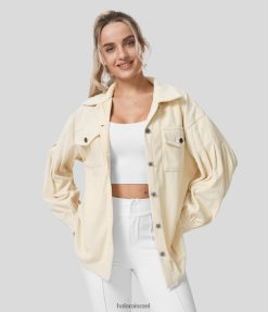 Halara נשים כיס כפתור צווארון עם שרוול ארוך מכפלת מעוקלת ז'קט קז'ואל של קורדרוי XX0PF2029 הַלבָּשָׁה קרח וניל