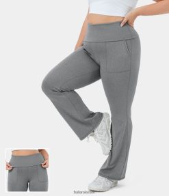 Halara נשים כיס מתקפל סופר גבוה באורך מלא חותלות במידות גדולות XX0PF323 בגדים פעילים אפור בהיר מנומר