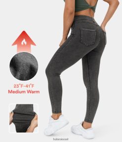 Halara נשים כיס צד אחורי בעל מותן גבוה קסום חותלות קז'ואל סריג ג'ינס צמר ג'ינס XX0PF1384 הַלבָּשָׁה ג'ינס שחור