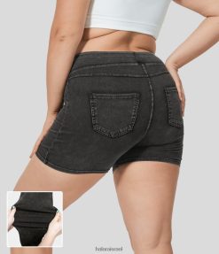 Halara נשים כיס צד אחורי קסום מותן גבוה סריג ג'ינס קז'ואל מכנסיים קצרים בגודל 3 אינץ' XX0PF1338 הַלבָּשָׁה ג'ינס שחור
