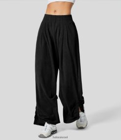 Halara נשים כיס צד אלסטי בעלות גובה בינוני כיס מפוצל מכפלת קורדרוי קז'ואל מכנסיים רחבים XX0PF183 בגדים פעילים שָׁחוֹר