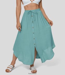 Halara נשים כיס צד כפתור שרוך עם מותן גבוה חצאית מידי קז'ואל שוטפת XX0PF702 הַלבָּשָׁה כחול הנילוס