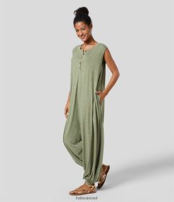 Halara נשים כיס צד ללא שרוולים צוואר הנלי להירגע סרבל נופש הרמון XX0PF2072 הַלבָּשָׁה חוט פרחוני ירוק בהיר