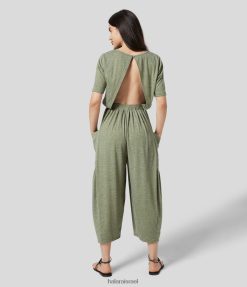 Halara נשים כיס צד משוכפך חסר גב סרבל נינוח XX0PF2077 הַלבָּשָׁה חוט פרחוני ירוק בהיר