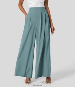 Halara נשים כיס צד משוכפך עם מותניים רוחב רוח רגליים רחב שוטף פלצו מוצק מכנסי קז'ואל מהיר יבש XX0PF154 הַלבָּשָׁה כחול אבן