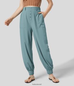 Halara נשים כיס צד עם כפתור בגובה מותן קליל וריצה מהיר לייבוש מהיר XX0PF52 הַלבָּשָׁה כחול אבן