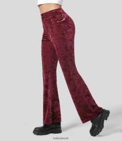 Halara נשים כיס צד עם כפתור מותן גבוה מקטיפה באורך מלא מכנסיים מזדמנים XX0PF379 בגדים פעילים בורדו