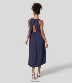 Halara נשים כיס צד עם כפתור רוחני ונטול גב גבוה נמוך midi שמלת עבודה מהירה יבשה XX0PF1156 הַלבָּשָׁה כחול פטריוט