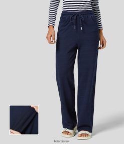 Halara נשים כיס צד עם שרוך מותן קסום עם רגל ישרה ג'ינס קז'ואל סריג נמתח XX0PF1365 הַלבָּשָׁה ג'ינס וופל כחול