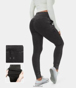 Halara נשים כיס צד עם שרוך מותן קסום שטוף ג'ינס קז'ואל בסריג נמתח XX0PF11 הַלבָּשָׁה ג'ינס שחור אפור