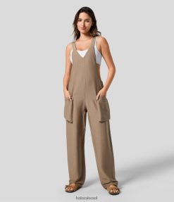 Halara נשים כיס צד קסום V צווארון ג'ינס סריג נמתח צבעוני אוברול נינוח XX0PF1404 הַלבָּשָׁה מְקוֹרִי