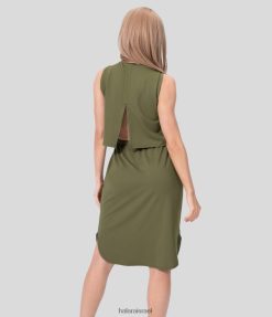 Halara נשים כיס צדדי ללא שרוולים עם צווארון עגול חתוך מכפלת מעוקלת שמלת מידי קז'ואל בחתיכה אחת XX0PF1232 הַלבָּשָׁה קפלת זית