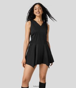 Halara נשים כיס צידי עם שרוך ללא שרוולים צוואר V. שמלת מיני קז'ואל XX0PF1079 הַלבָּשָׁה שָׁחוֹר