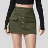 Halara נשים כפתור מותן גבוה כיס מטען קו חצאית כותנה מזדמנת XX0PF274 הַלבָּשָׁה ירוק ערפל לוז