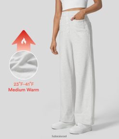 Halara נשים כפתור מותן גבוה כיסים מרובים רגליים ישרות צמר מכנסיים כותנה מזדמנים XX0PF446 הַלבָּשָׁה תה לבן פרח אפור