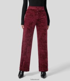 Halara נשים כפתור מותן גבוה עם כיסים מרובים מכנסיים קטיפה רגליים ישרות XX0PF463 הַלבָּשָׁה בורדו