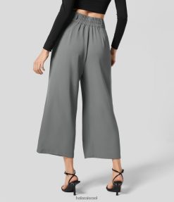 Halara נשים כפתור מותן גבוה רוכסן כיס צד משולב מכנסי חליפת עבודה קצוצים רגל רחבה XX0PF178 הַלבָּשָׁה אפור אבק שריפה