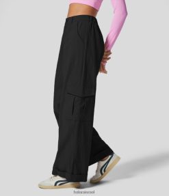 Halara נשים כפתור מותן גבוה רוכסן כיסים מרובים רגל רחב מכנסי כותנה מזדמנים cargo XX0PF157 הַלבָּשָׁה שָׁחוֹר