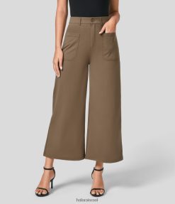 Halara נשים כפתור מותן גבוה רוכסן כיסים מרובים מכנסי עבודה רגליים רחבות XX0PF145 בגדים פעילים חוּם כֵּהֶה