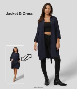 Halara נשים כפתור צווארון עם שרוולים ארוכים חגורת כיס צדדי ז'קט קז'ואל XX0PF2048 הַלבָּשָׁה כחול בריטון