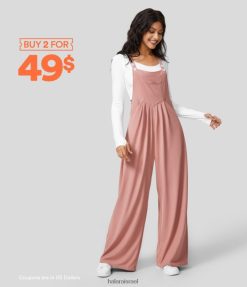 Halara נשים כפתור רצועה מתכוונן כיסים מרובים משוכפלים סרבל קז'ואלי וופל XX0PF2065 הַלבָּשָׁה שיזוף ורד