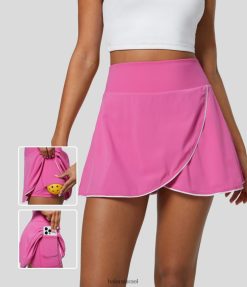 Halara נשים כריכת קולורבלוק ניגודיות רוחבית עם מותניים גבוהה עטופה 2 ב-1 כיס צד מיני חצאית פיקקלבול יבשה מהירה XX0PF622 בגדים פעילים פדורה אדום סגול