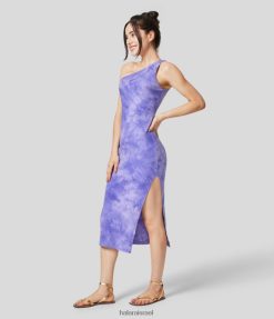 Halara נשים כתף אחת ללא שרוולים מפוצלת מכפלת tie dye bodycon midi קז'ואל שמלת כותנה XX0PF1111 הַלבָּשָׁה צבע עניבה סגול