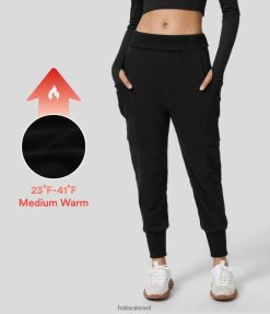 Halara נשים מותן גבוה מתקפל כיס צד הרמון פליס מזדמנים מטען כותנה ג'וגרים XX0PF12 בגדים פעילים שָׁחוֹר