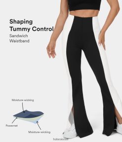 Halara נשים מותניים גבוהים בקרת בטן מפוצלת מכפלת צבע בלוק התלקחות חותלות קז'ואל XX0PF315 בגדים פעילים שָׁחוֹר