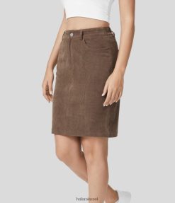 Halara נשים מותניים גבוהים, כיסים מרובים מפוצלים חצאית קורדרוי קז'ואל bodycon XX0PF660 הַלבָּשָׁה חום קקאו