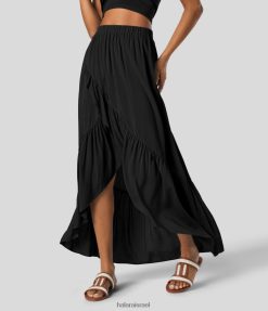 Halara נשים מותניים גבוהים משוכפלים גבוה נמוך מכפלת מלמלה זורמת חצאית מקסי נופש XX0PF720 הַלבָּשָׁה שָׁחוֹר