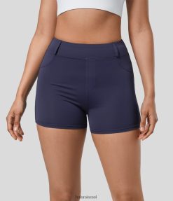 Halara נשים מכנסי אופנוענים לריצה מהירים עם מותניים גבוהים 3 אינץ' XX0PF1432 בגדים פעילים סגול שחר