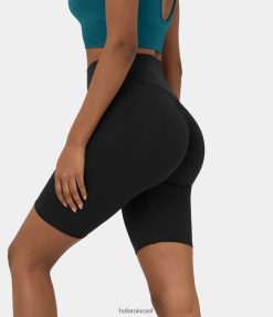 Halara נשים מכנסי אופנוענים קצרים עם זרימה חלקה בגזרת V בצורת חגורת ג'קארד XX0PF1445 בגדים פעילים שָׁחוֹר