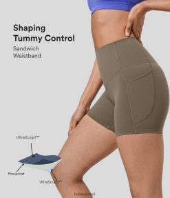 Halara נשים מכנסי אימון אופנועים קצרים 5 אינץ' עם בקרת בטן בגזרה גבוהה XX0PF1418 בגדים פעילים חום שחר