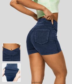 Halara נשים מכנסי ג'ינס קז'ואל קצרים 3 אינץ' בגזרת ג'ינס נמתחת בכיס צד אחורי מוצלב גבוה מותן XX0PF110 הַלבָּשָׁה אינדיגו ג'ינס מכובס