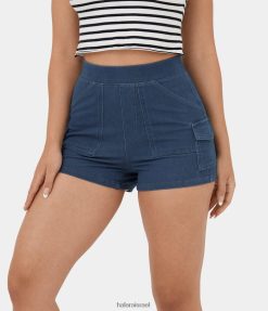 Halara נשים מכנסי ג'ינס קצרים קז'ואל קצרים 2.5 אינץ' 2.5 אינצ''ים קסם עם מותניים מרובים כיסים מגניב מגע נושם. XX0PF1336 הַלבָּשָׁה ג'ינס מכובס כחול כהה