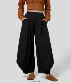 Halara נשים מכנסי הרמון מזדמנים מוצקים עם צלעות מותן גבוה משופשף XX0PF450 הַלבָּשָׁה שָׁחוֹר