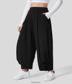 Halara נשים מכנסי הרמון מצולעים מותניים גבוהים משוכפלים מרובים כיסים קז'ואל מוצק XX0PF2138 תחתונים שָׁחוֹר