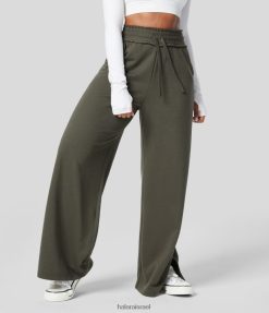 Halara נשים מכנסי טרנינג מכותנה עם שרוך מותן גבוה בכיס צד מפוצל XX0PF193 הַלבָּשָׁה עלה גפן