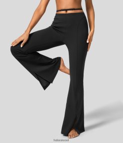 Halara נשים מכנסי יוגה מפוצלים עם רצועה מתכווננת באמצע העלייה XX0PF386 בגדים פעילים שָׁחוֹר